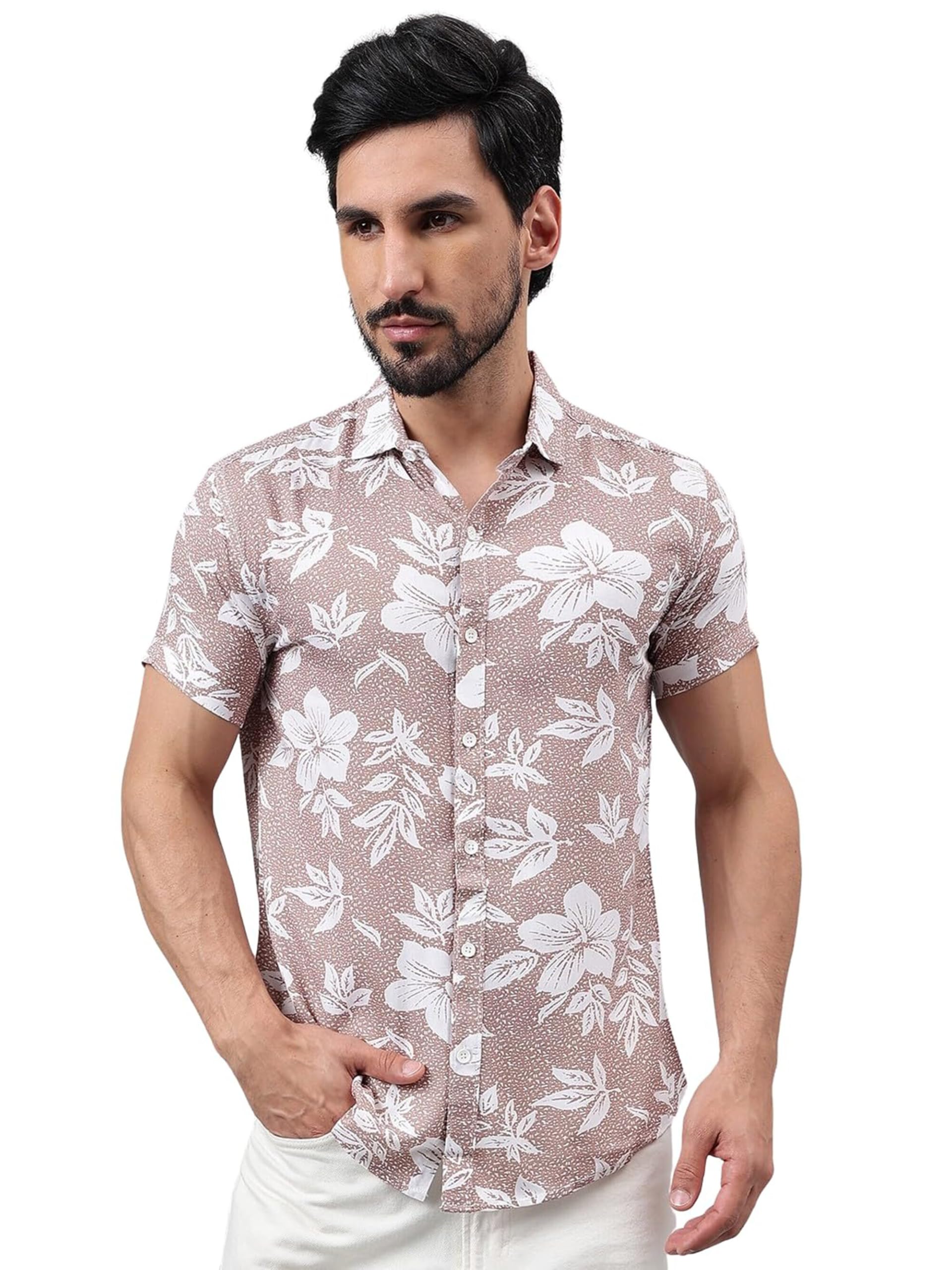 voroxy Men's Floral Printed Rayon Shirt | Regular Fit | Half Sleeve | Spread Collar | Chest Pocket | Casual Wear-picture-12