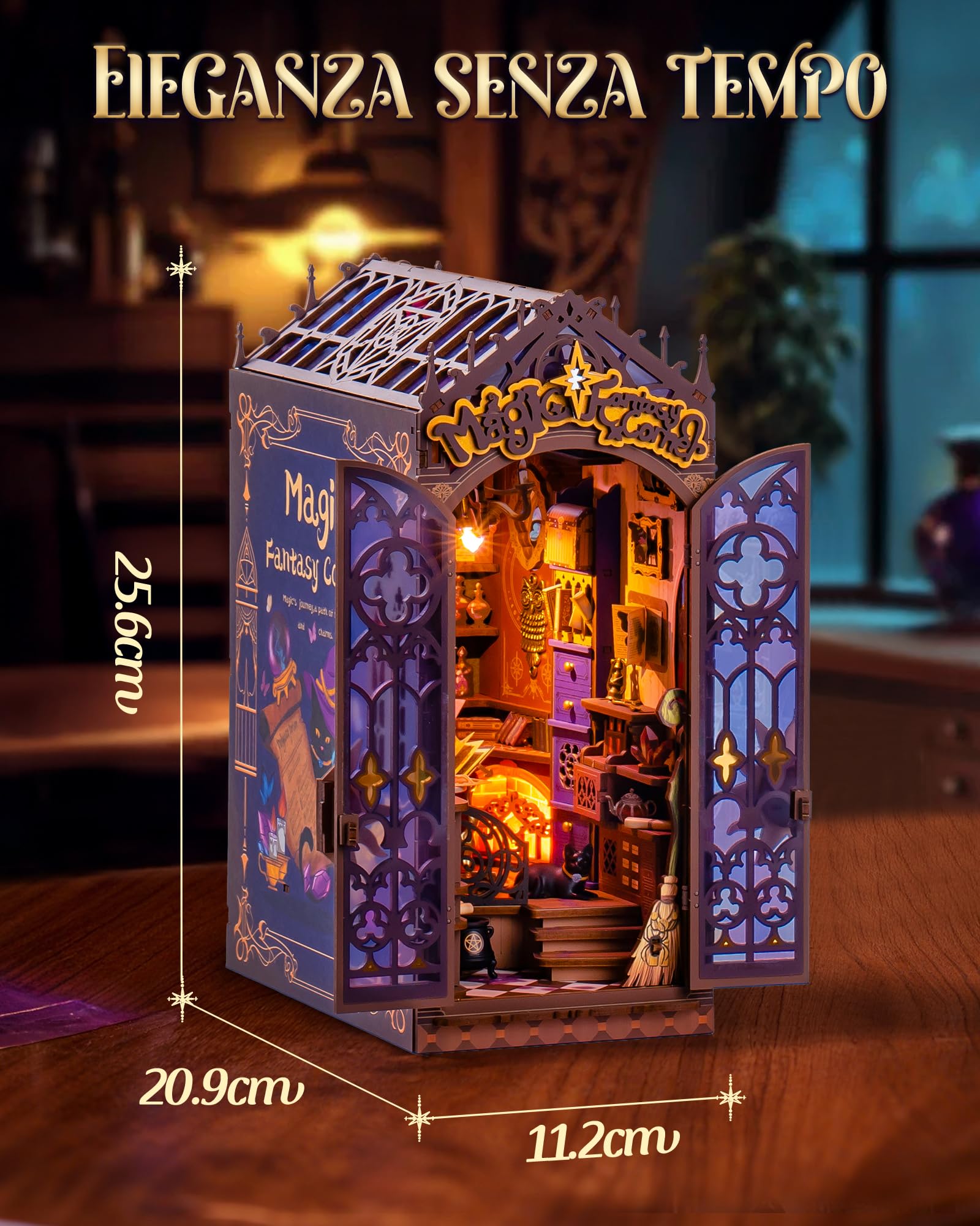 Rolife Book Nook Puzzle 3D Magic Fantasy Corner, DIY Miniature House con Luci e Porta Chiudibile, Kit Diorama Booknook per Libreria d'Angolo, Regalo di Natale & Compleanno Unico per Adulti