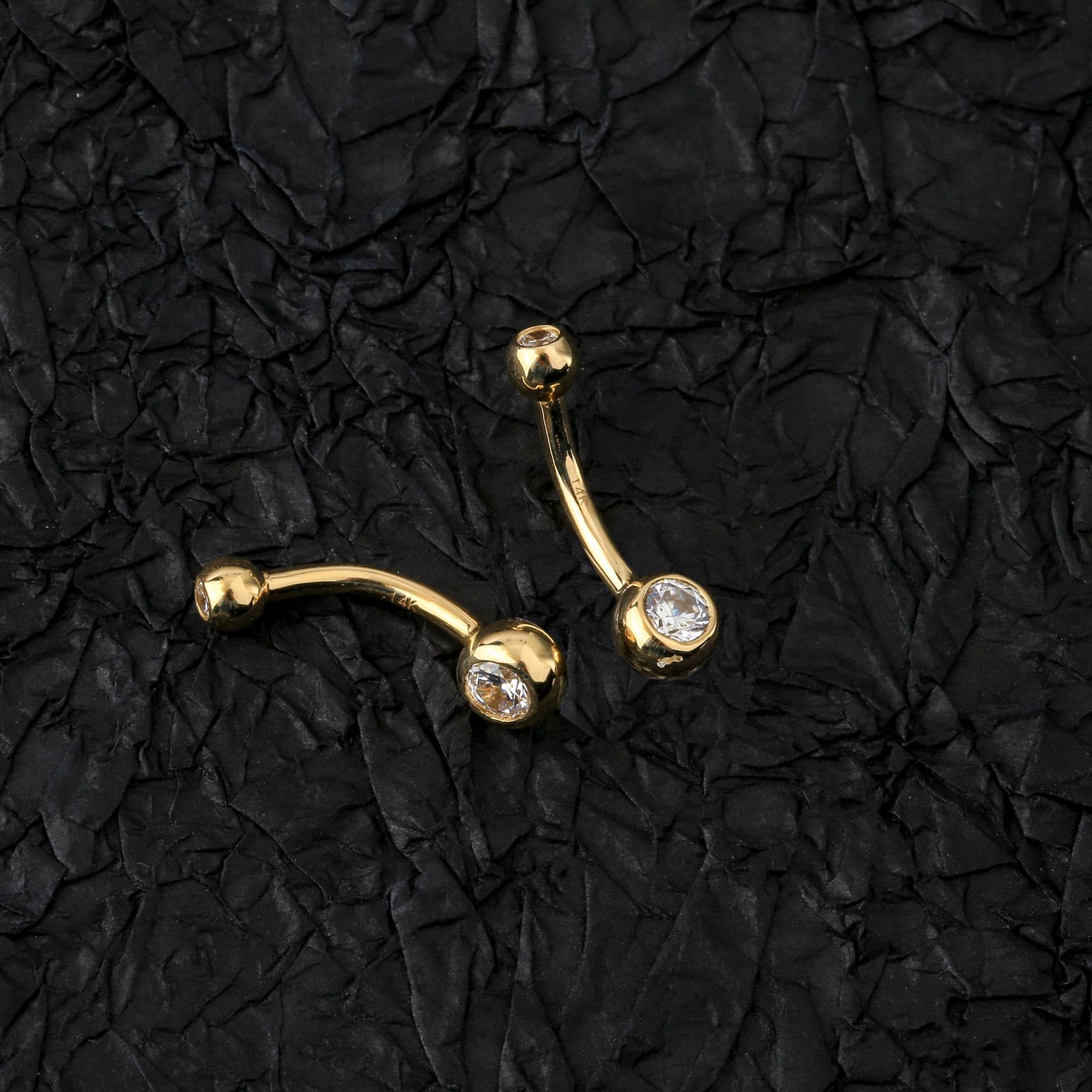 OUFER Body Piercing Belly Button Piercing 14k Solid Gold Belly Bars Clear Round CZ Inlaid Navel Bar Navel Ring Body Jewellery