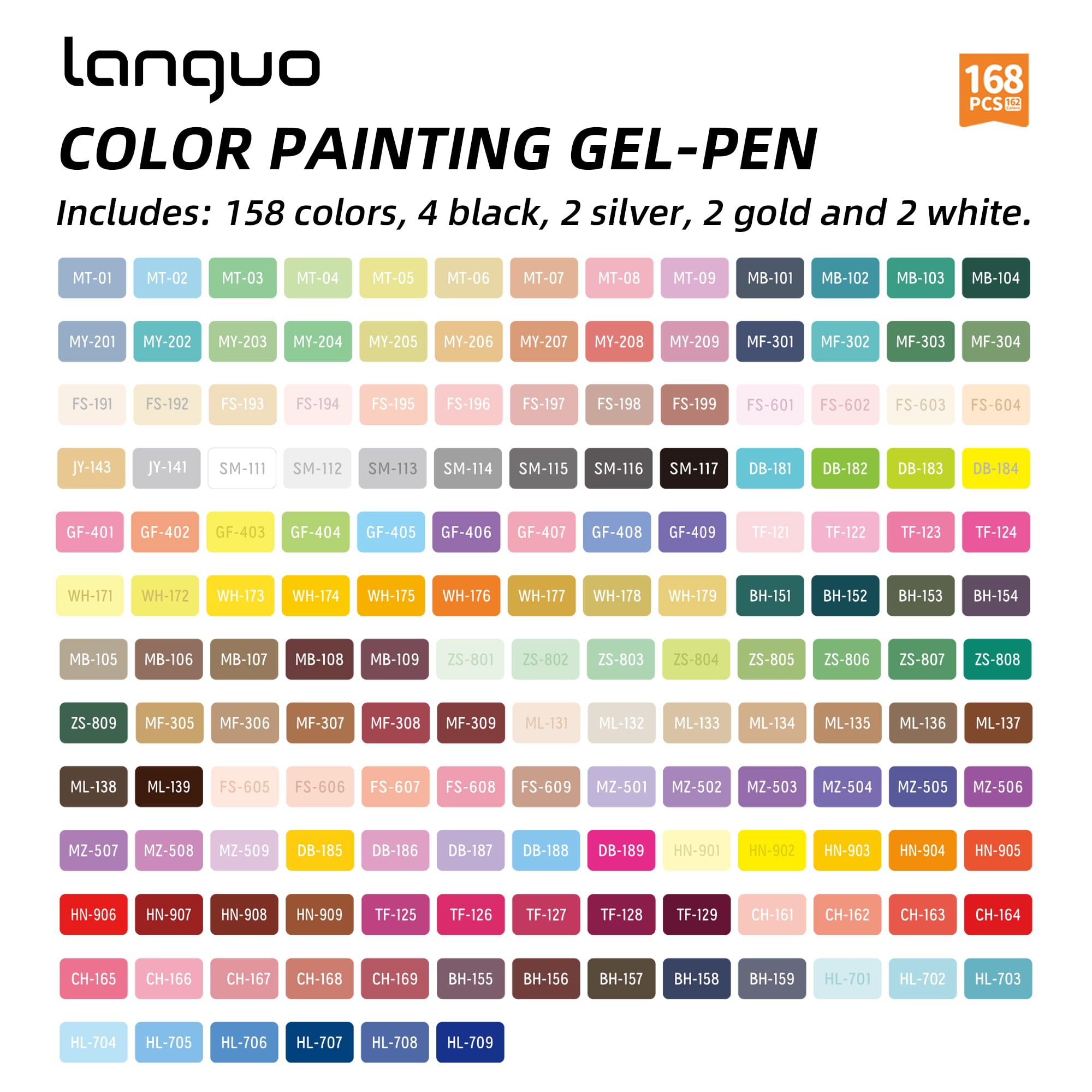 Languo Set mit 168 Gelstiften für Malbücher für Erwachsene, 162 Farben mit Reiseetui, perfekte Gelstifte zum Zeichnen, Kritzeln, Tagebuchführen, Künstlerbedarf und DIY-Handwerk