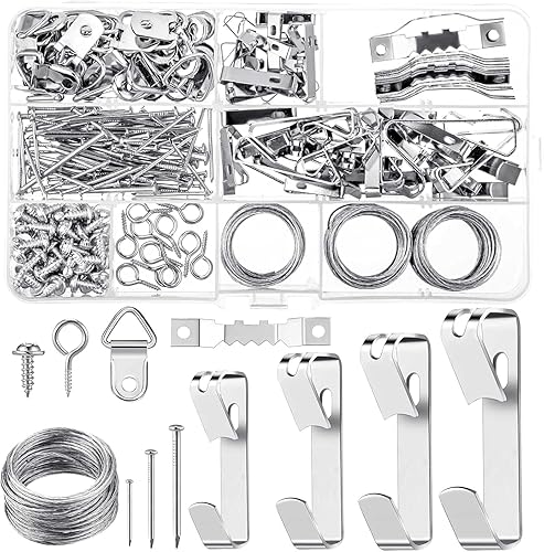 Kit surtido de colgadores de cuadros para colgar cuadros, kit para colgar en la pared, 246 piezas, incluye clavos, alambre para colgar, ojos de
