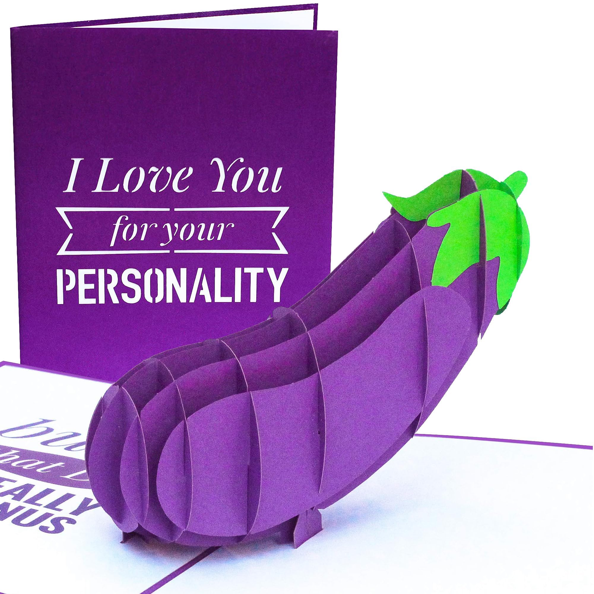 PopLife® Naughty Eggplant 3D Pop Up Card - I Love You for Your Personality, But…” Inappropriate Birthday Card, Sexy Valentine’s Day, For Husband, For