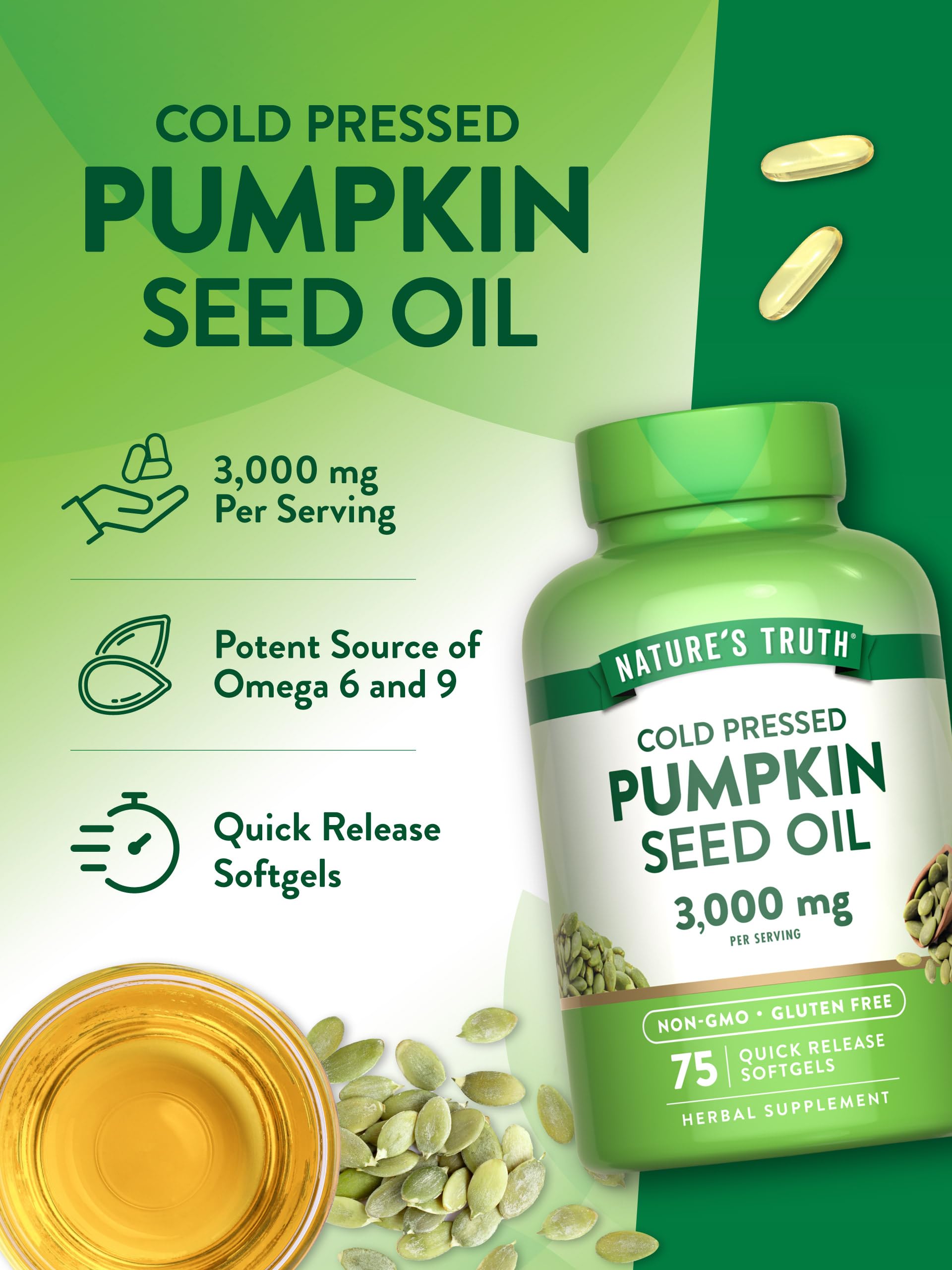 Nature's Truth Pumpkin Seed Oil | 3000mg | 75 Softgels — Amazon image 5