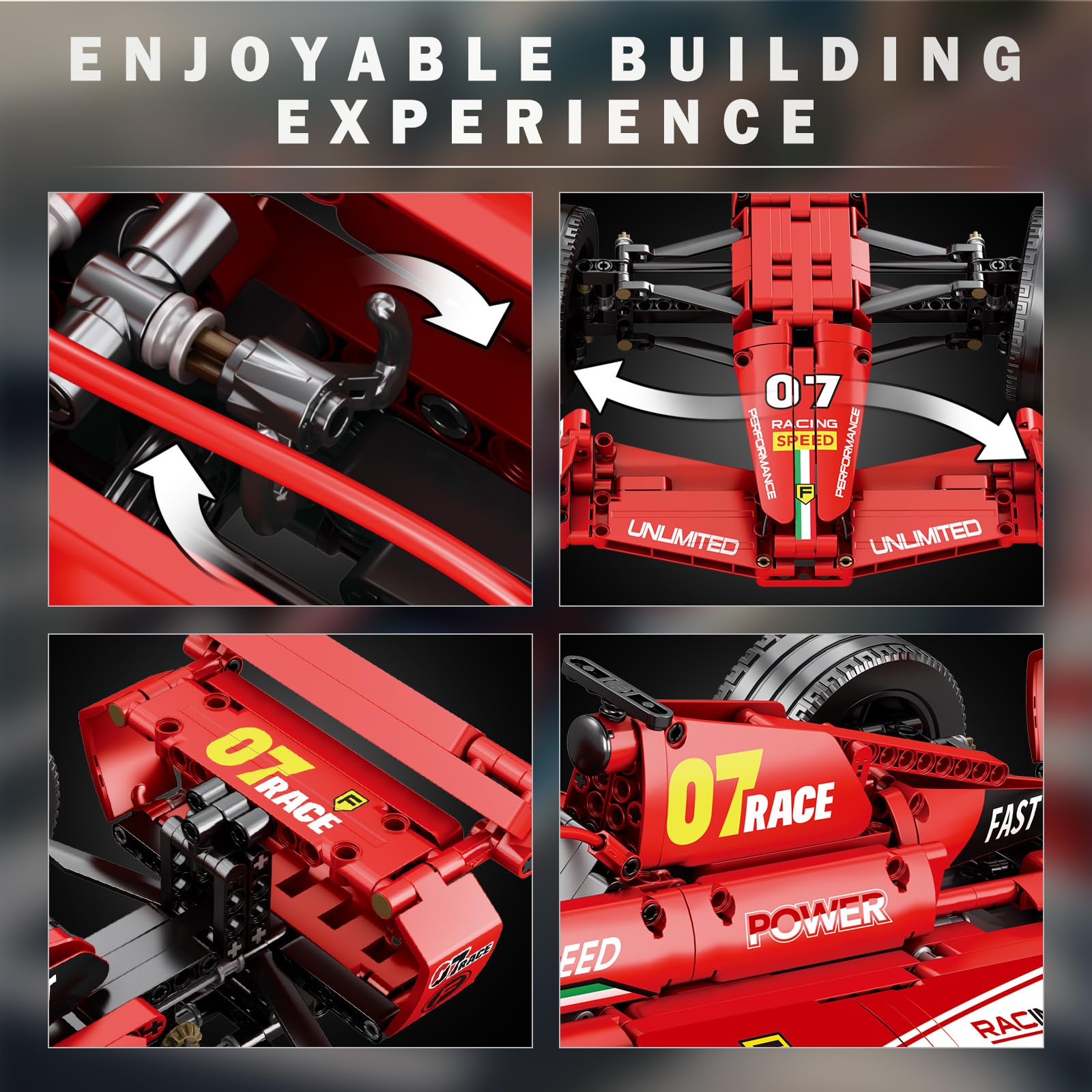 Reobrix F1 Race Car Building Set for Adults 1:8, Dynamic Front Steering - Image 4