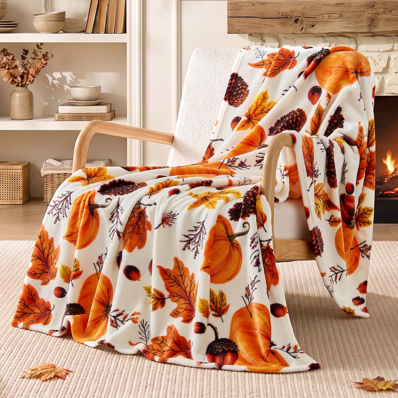 BEDELITE Fleece Blanket Soft Fall Throw for Couch Autumn Pumpkin 50"x60" | Ultra Soft Fleece, Plush Microfiber, Lightweight Warmth, Thanksgiving Gift, Fall Home Decor, Machine Washable, Couch Sofa Bed