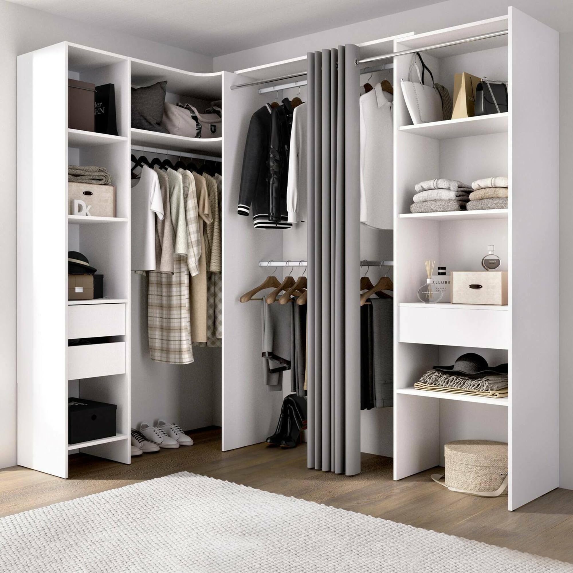Dmora Guardaroba Grande Bazena, Mobile Camera da Letto, Cabina Armadio portabiti, Armadio Appendiabiti, 214x141 h205 cm, Bianco