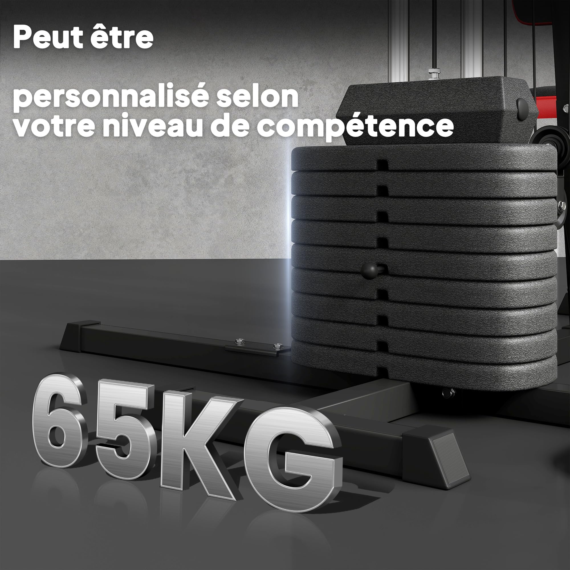 SPORTNOW Station Multi Gym avec Poids de 65 kg, Équipement de Musculation avec Banc pour Abdominaux, Support pour Pompes, Station de Dips, Réglable, pour Entraînement Complet