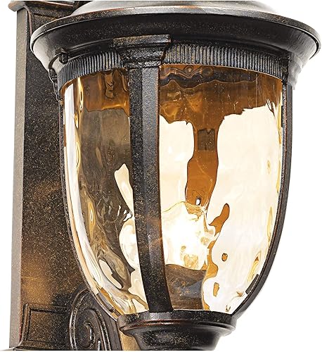 Miniatura 5 de John Timberland Bellagio - Lámpara de pared europea para exteriores rollo de bronce de 24 pulgadas decoración de vidrio martillado champán para
