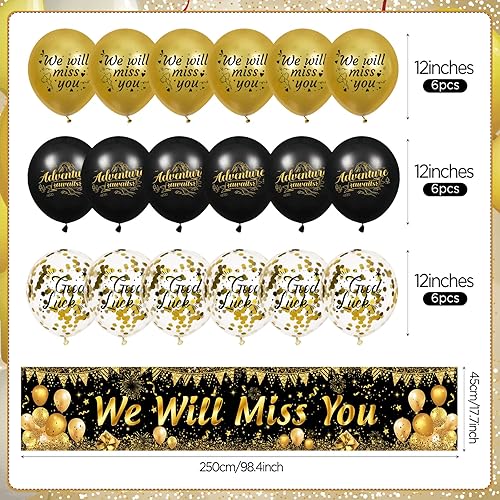 Miniatura 5 de Cartel de decoración de fiesta con texto en inglés "We Will Miss You" y 18 globos de buena suerte para despedida, despedida, jubilación, graduación,