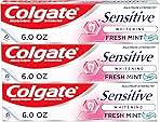 Colgate Whitening Toothpaste for Sensitive Teeth, Enamel Repair and Cavity Protection, Fresh Mint Gel, 6 Oz (Pack of 3)