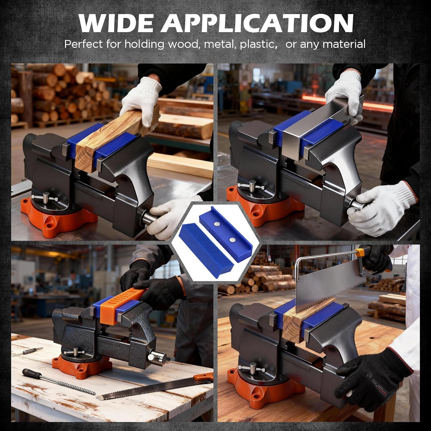 2-Piece 4.5" Magnetic Vise Jaw Pads, TPU Soft Jaw Covers with Waffle Surface, Non-Marring Protective Bench Vise Pads for Bench Vise, Drill Press, Metalworking and Woodworking