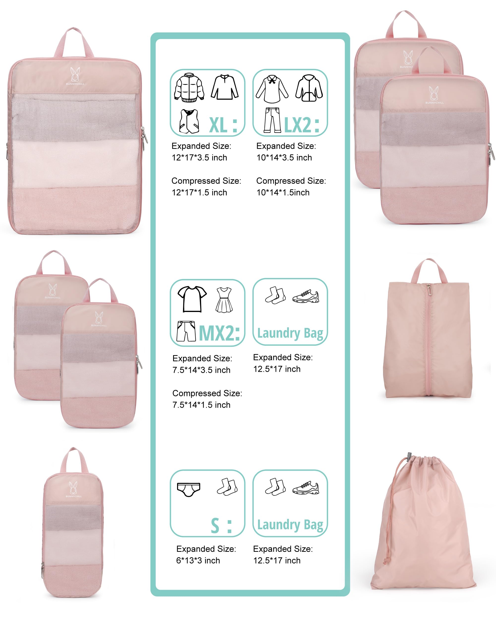 Set di 6 cubi espandibili a compressione per valigie, organizer da viaggio leggero e comprimibile per valigie, set di borse da viaggio essenziali da viaggio per donne
