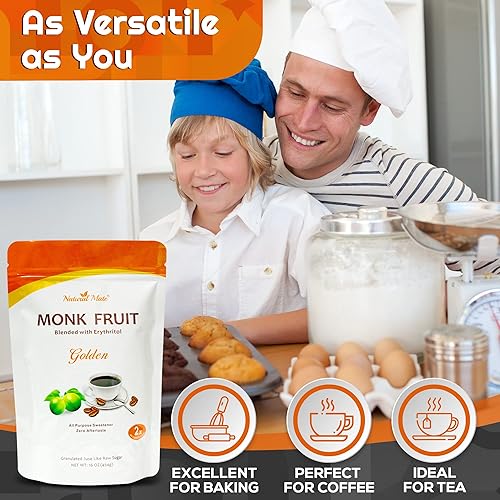 Miniatura 6 de Natural Mate Edulcorante de fruta de monje con eritritol – Dorado (16 onzas/1 libra, 1 paquete) – Sustituto de azúcar natural granular – Reemplazo