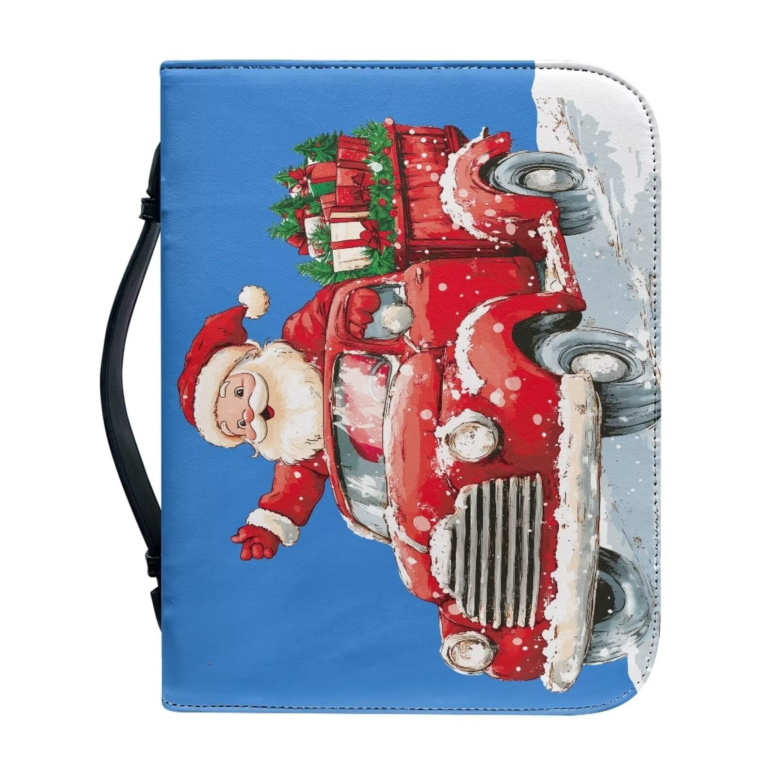 Kuiaobaty Santa Claus Red Car Pattern Soft Leather Book Cover for Bible,Happy Christmas Cartoon Novel Book Carry Case with Inside Slots for Phone,Pen — image 1