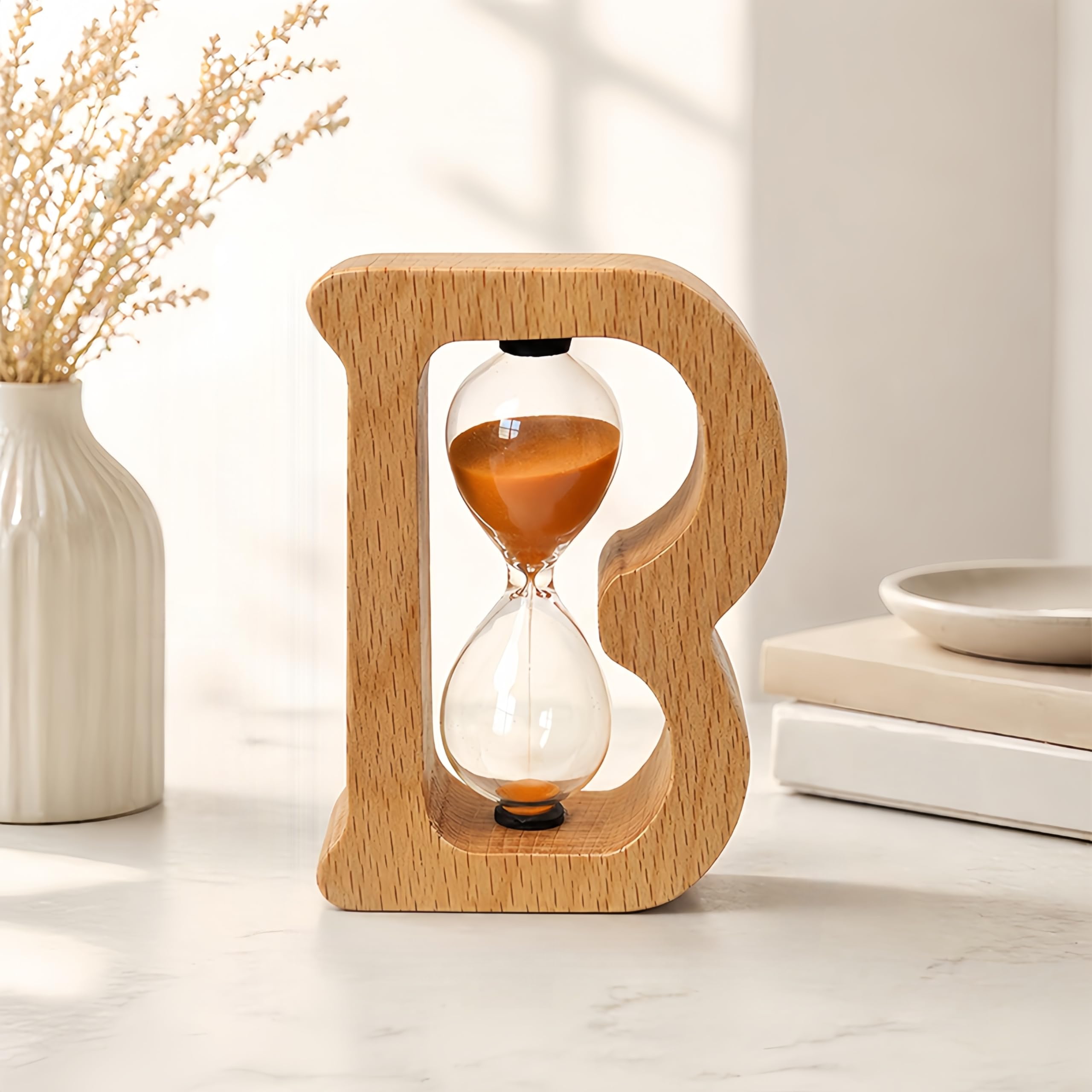 Mini Wooden Sand Timers,Bamboo Hourglass Sand Timers 5Min Sandglass Timer for Toothbrush Timer Games Classroom Home Office Cooking（Orange+5Min）