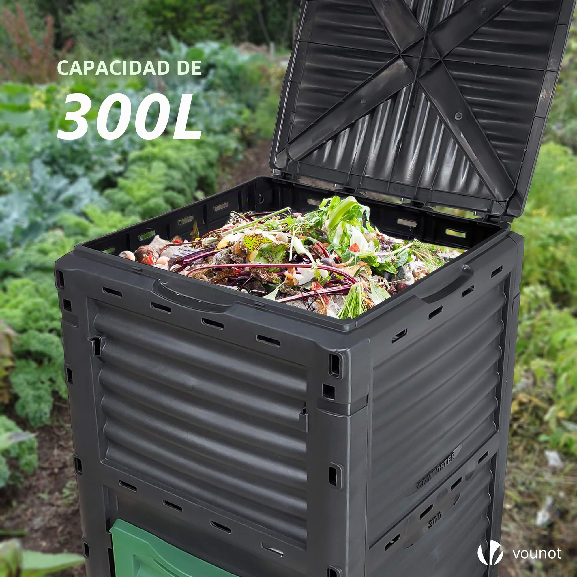 VOUNOT® Compostador Jardin 300L, Compostera Organica, Negro y Verde