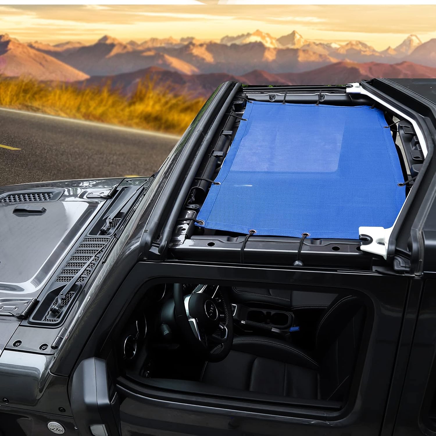 JeCar JL Sunshade Mesh Bikini Top Roof Sun Shade Exterior Accessories Compatible with Jeep Wrangler 2018-2023 JL JLU & 2020-2023 Gladiator JT, Blue
