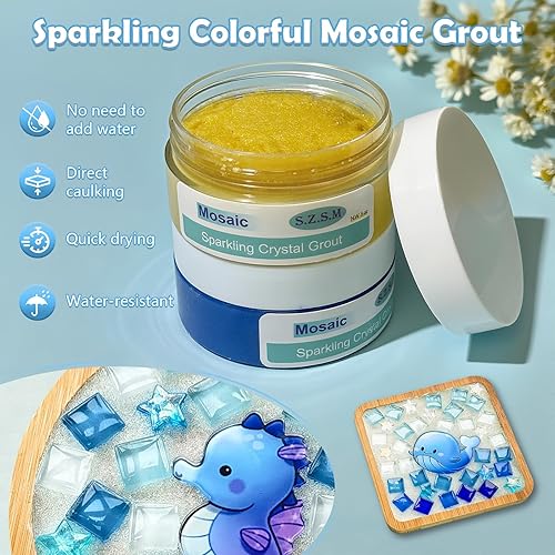 Miniatura 4 de Lechada de mosaico para manualidades, el sellador de cristal colorido brillante está especialmente diseñado para su uso en kits de mosaicos para