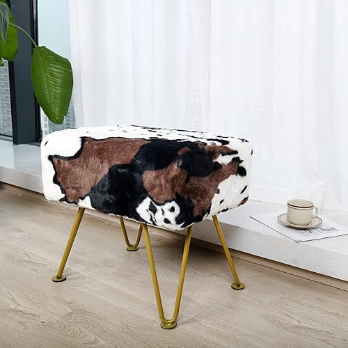 Miniatura 45 de Banco otomano rectangular largo de vaca de piel sintética para entrada, reposapiés suave y peludo, 46 x 16 x 17 pulgadas, banco de asiento