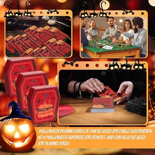 Miniatura 6 de Zubebe Paquete de 12 cartas de juego de Halloween a granel con caja de ataúd, barajas de cartas estándar con espeluznante esqueleto, araña,
