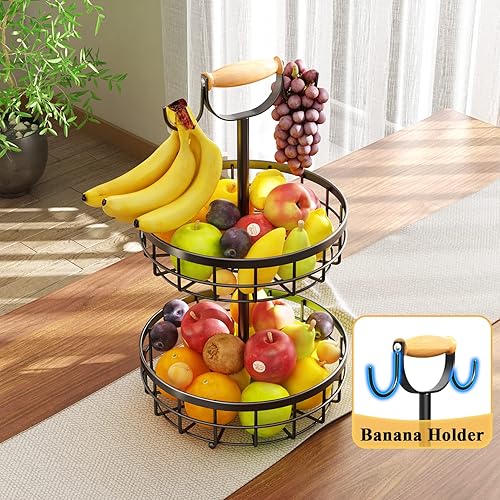 Miniatura 4 de Cesta de frutas para encimera de cocina, cesta de frutas de alambre con 2 soportes para plátanos, cesta de almacenamiento de papas, cebollas,