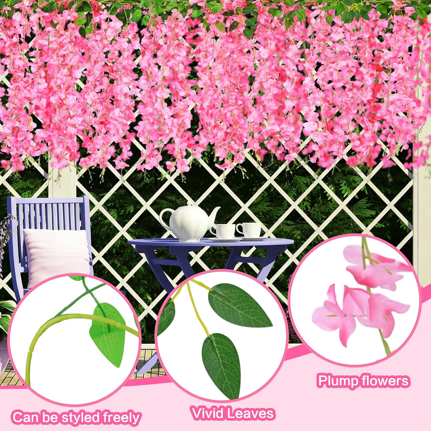 150 Branches Wisteria Hanging Flowers,10Pcs Total 60ft Pink Wisteria Artificial Flowers Garland Vine Silk Hanging Flowers for Wedding Party Arch Ceremony Garden Home Backdrop Decor