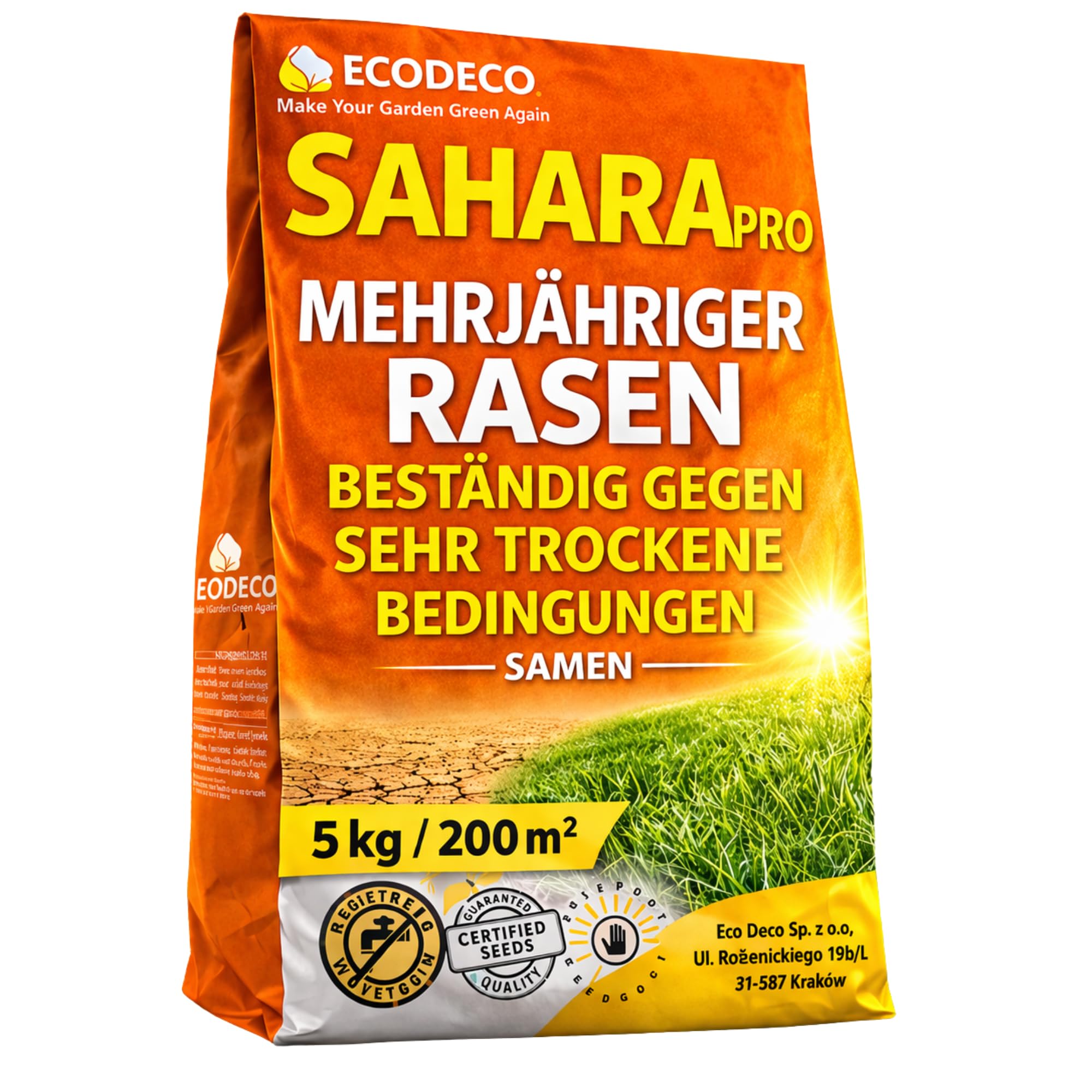 Rasensamen Trockenresistent 5kg – Grassamen & Trockenrasen mit 100% Mehrjährigen Gräsern – Schnellkeimend, Ideal für Extreme Trockenheit & Sonnige Flächen