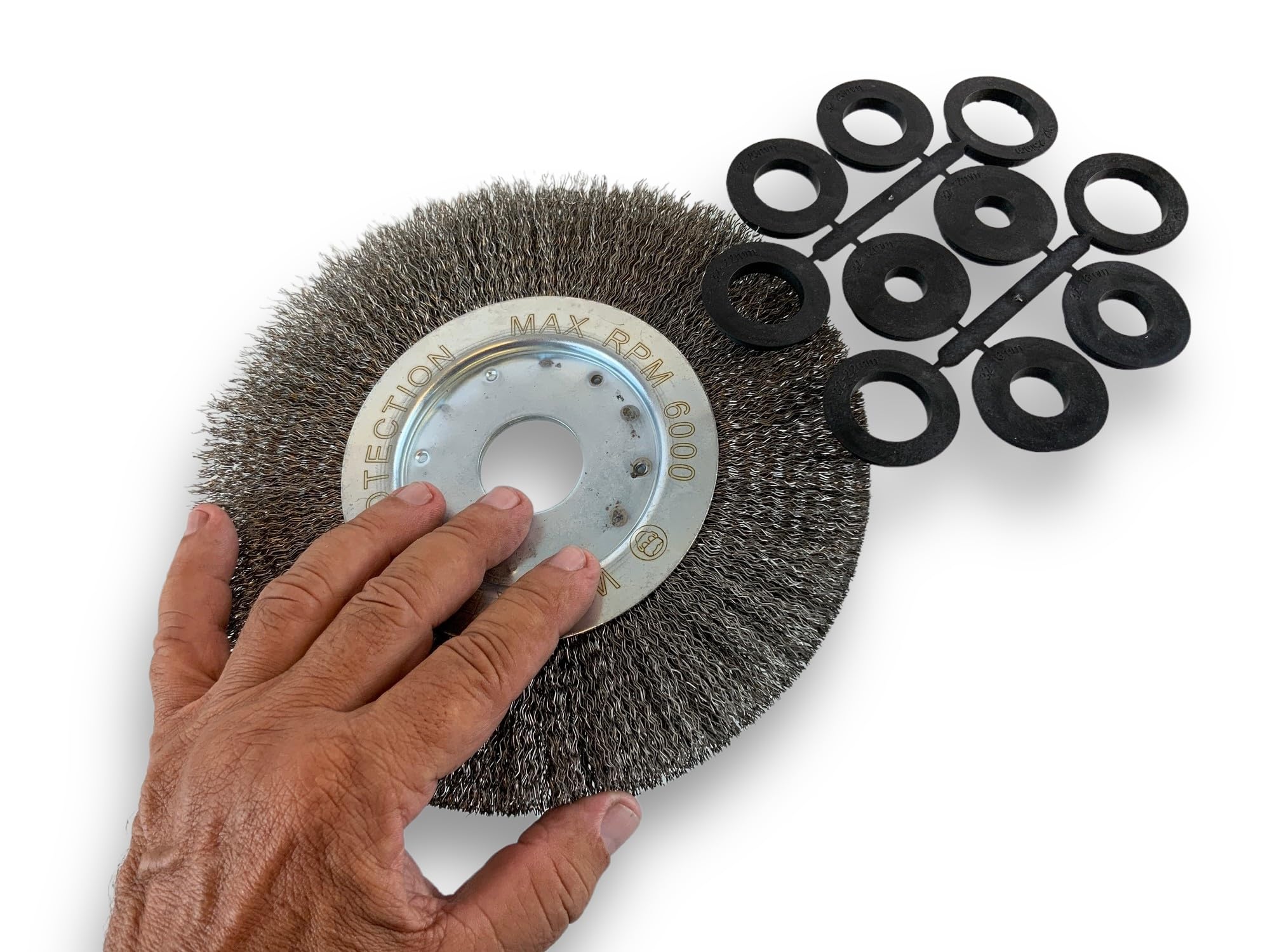 Brosse circulaire INOX | Ø 200 mm | Epaisseur 1 rang | Fil dur 0.30 mm ondulé | Alésage 32 mm + réducteur bague 25/22/20/16/12 mm | Touret meuleuse affûteuse ponceuse | Kibros 218201IT