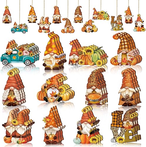 FairySandy 36 adornos de Acción de Gracias para árbol, otoño, decoración de árbol de Acción de Gracias, gnomos, adornos colgantes de madera,