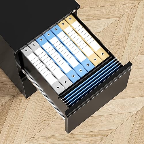 Miniatura 7 de INTERGREAT Archivador de 2 cajones, archivador de metal negro con cerradura, armario de almacenamiento estrecho con bloqueo con marco colgante