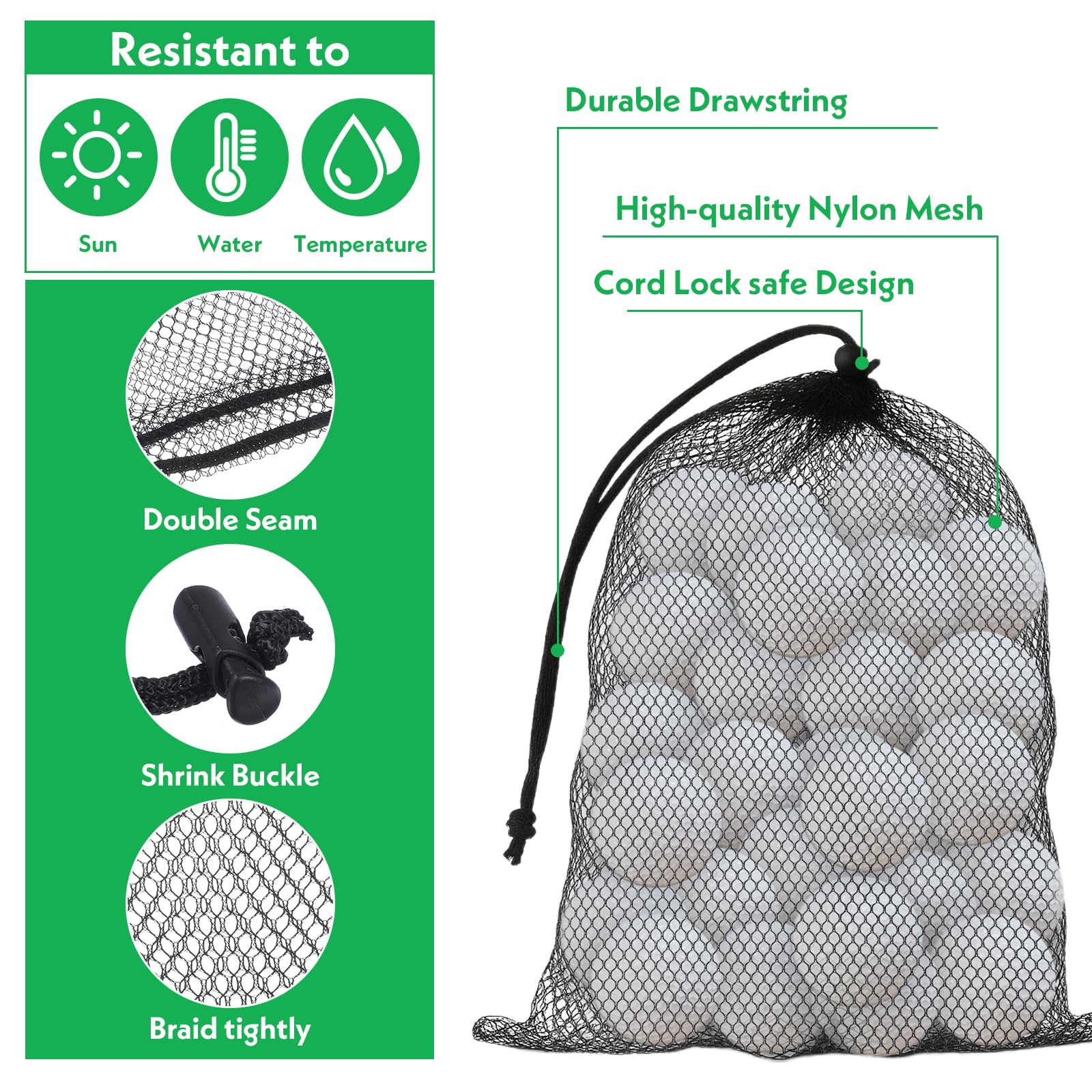 4 bolsas de malla con cordón para pelotas de golf, bolsa de almacenamiento de pelotas de golf, bolsa organizadora de equipos deportivos para recoger medias pelotas, tenis, playa, viajes (2
