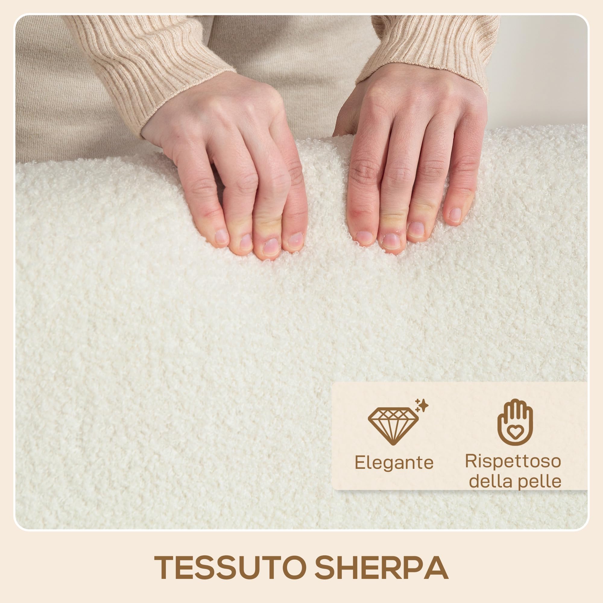 HOMCOM Poltrona da Salotto con Rivestimento in Tessuto Sherpa, Poltroncina da Camera Stile Nordico con Braccioli e Gambe in Legno di Gomma, Imbottitura Spessa, Crema