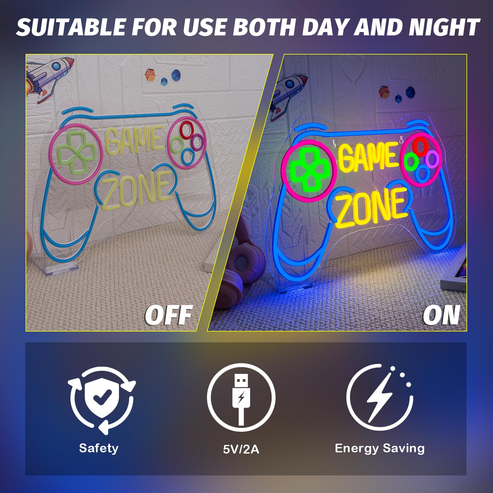 Game Zone neonowa tabliczka do dekoracji ściany, neonowa tabliczka LED do pokoju zabaw, pomysł na prezent dla chłopców, dzieci i graczy, dekoracja pokoju dla chłopców