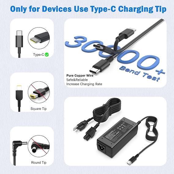 65W USB C Laptop Charger Compatible with Dell Chromebook Latitude XPS and Moer Type C Fast Paowr Adapter School