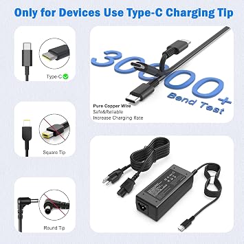 65W USB C Laptop Charger Compatible with Dell Chromebook Latitude XPS and Moer Type C Fast Paowr Adapter School