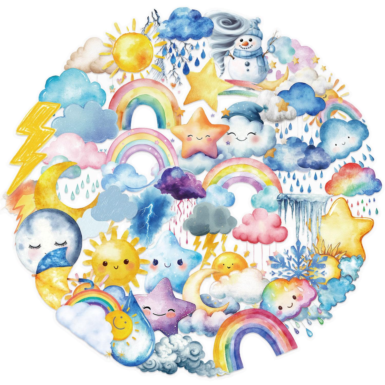 50 Pcs Cute Weather Stickers Aesthetic Transparent Sticker (Weather)