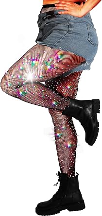 DancMolly 10X Strong Ultra Sparkly Rhinestone Fishnet Stockings, Plus Size Sparkle Tights for Women Sexy Party Concert Outfit