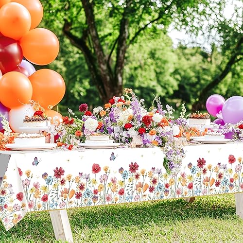 Miniatura 4 de Avezano Mantel floral de primavera de 3 piezas, mantel de flores silvestres, decoración de fiesta de flores silvestres, mantel floral para