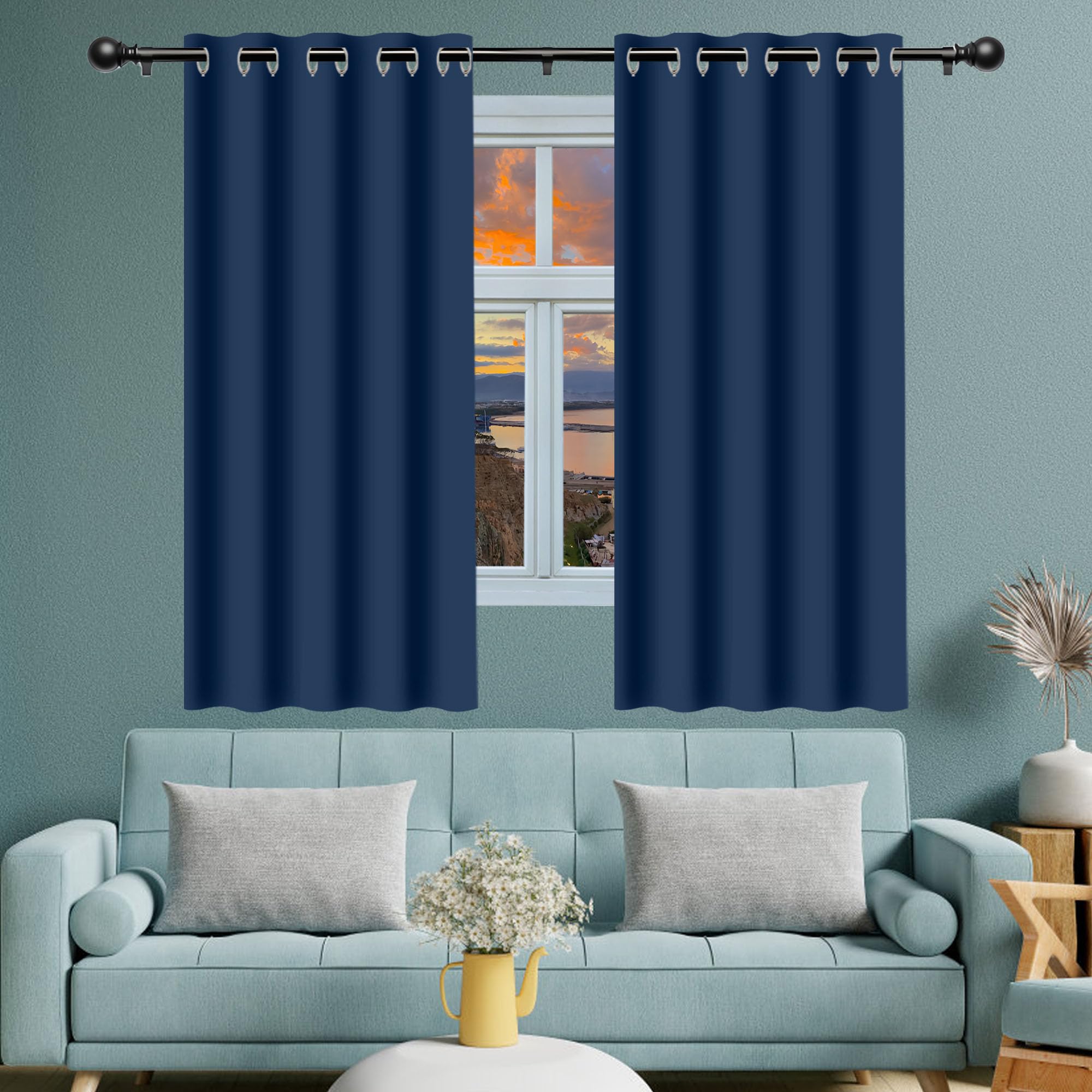 Rideaux Occultant 180 x 150 cm Isolant Thermique Anti Froid Impermeable Rideau Exterieur Terrasse Doux et Esthétiques, Décoration Maison pour Chambre Adulte Salon, Bleu Foncé