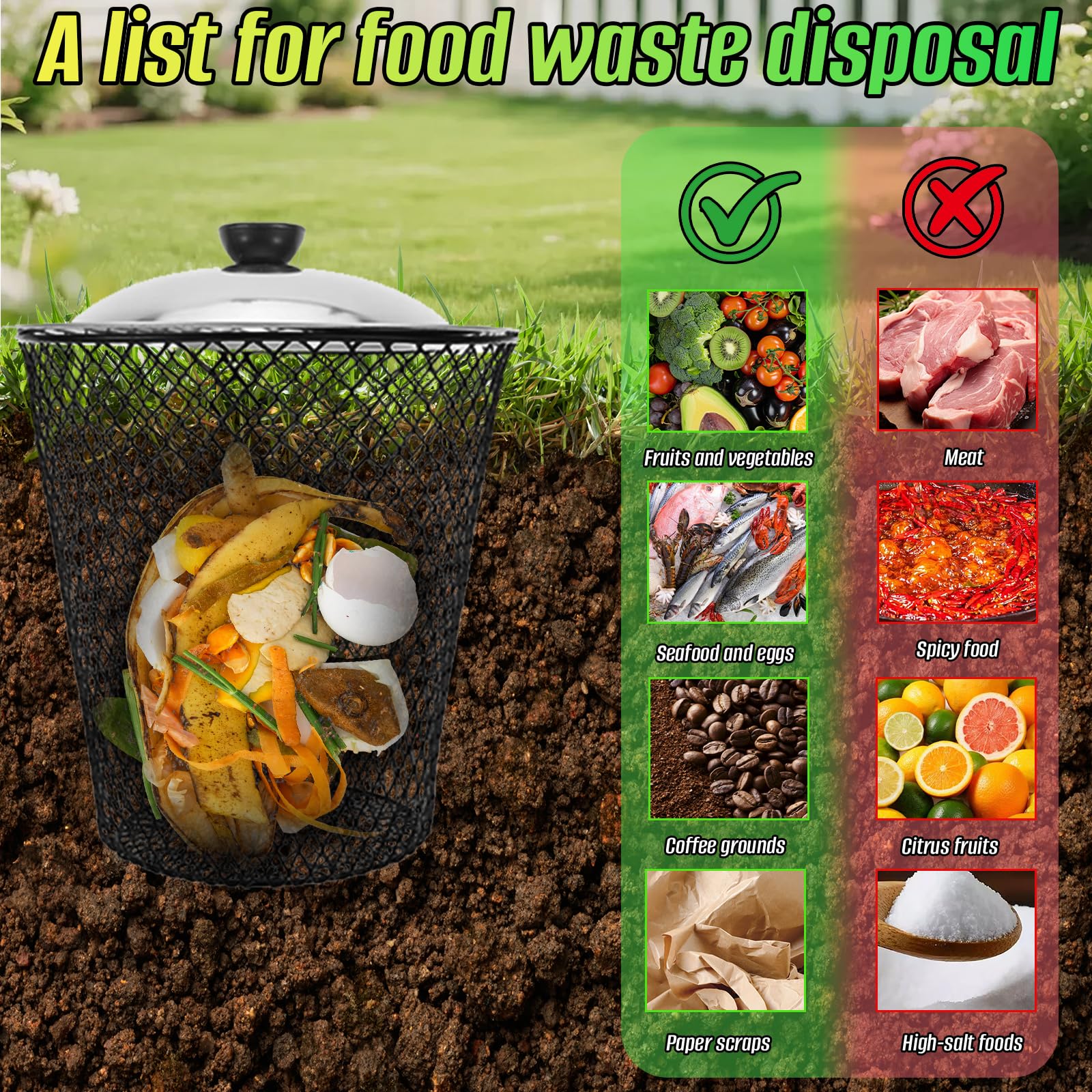 Wurmkomposter, Kompostbehälter für den Außenbereich 6 Stück mit Metalldeckel 2-1 Unterirdischer Wurmkompostbehälter-Set Pflanzenschutz für Garten und Terrasse zur Wurmzucht und Abfallentsorgung