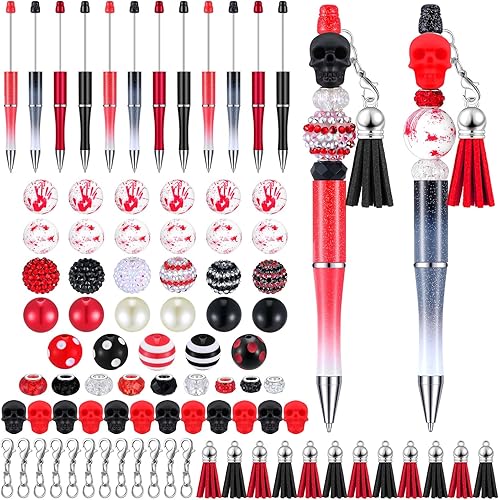 Colarr 12 juegos de bolígrafos de cuentas a granel con cuentas de colores, cierres de borlas y decoración enana, bolígrafos de cuentas, kit de