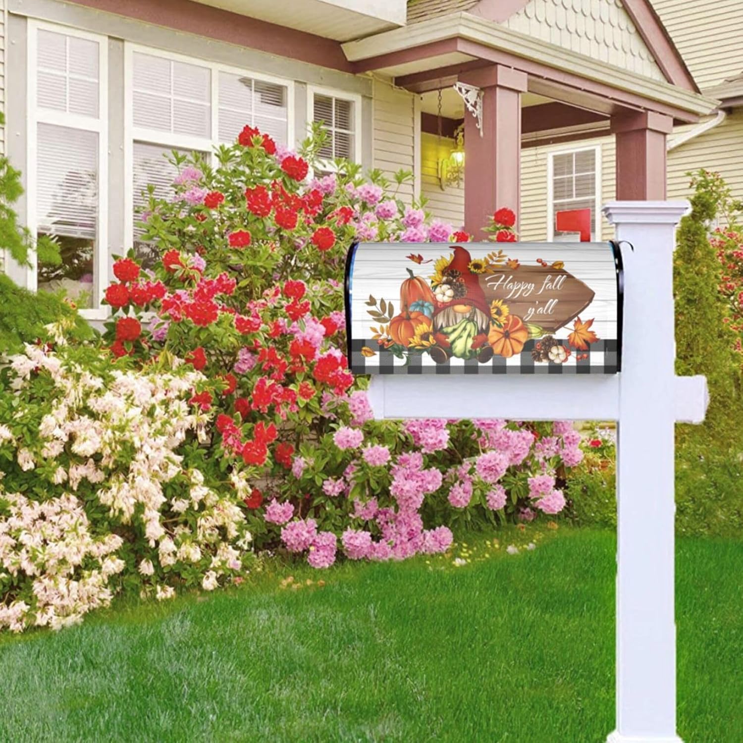 Fall Mailbox Cover, Gnome Magnetic Waterproof Post Box Cover, 18" X 21", Pumpkin Maple Wrap, Autumn Garden Yard Outdoor Decor, Standard Size