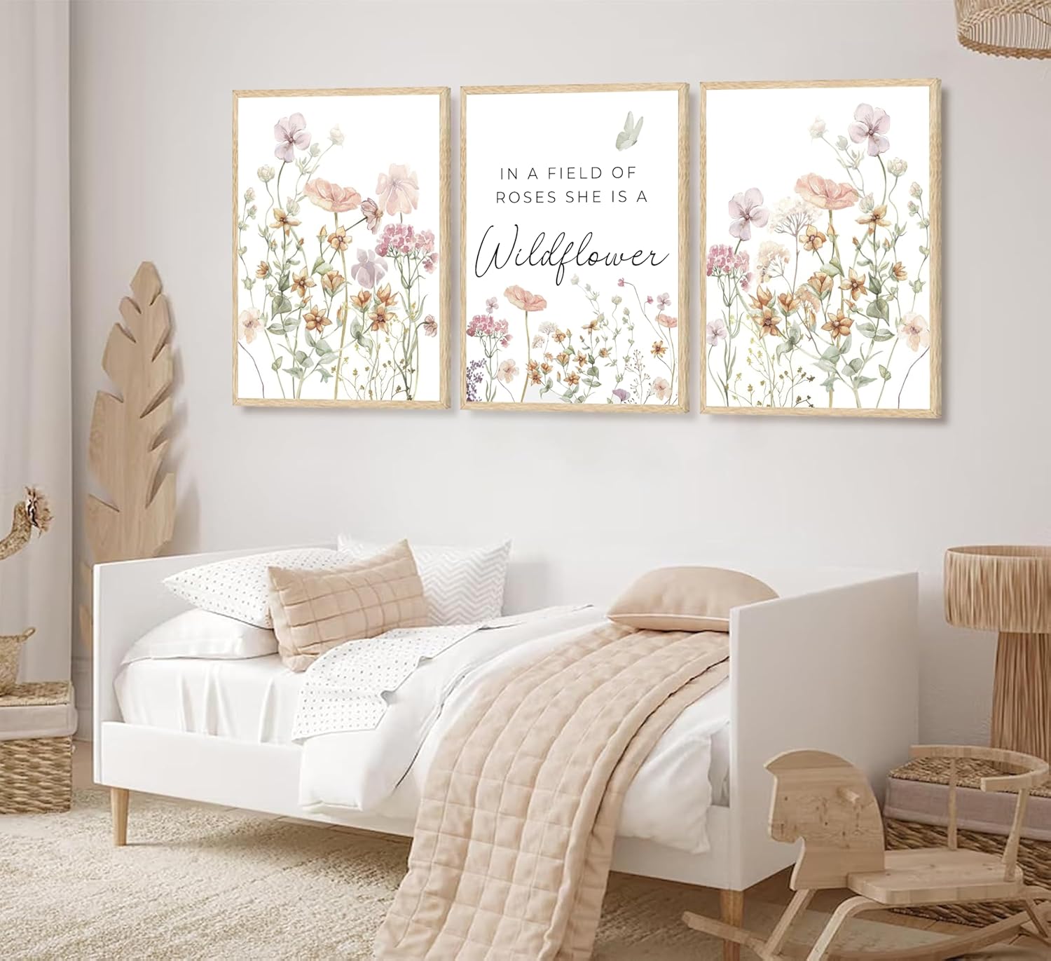 3Pcs Watercolor Flowers Nursery Wall Art Florals Botanical Sentence Picture Wall Decor Pink Wildflowers Poster Print Artwork for Girl Nursery Office Bedroom Livingroom Inspirational Wall Decoration