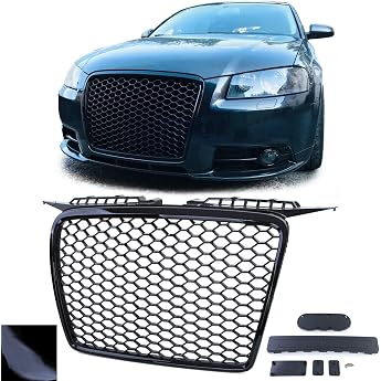 Honeycomb Radiator Grille without Emblem Black Gloss Suitable for Audi A3 8P 05-08