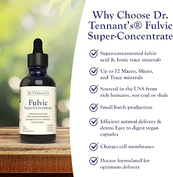 Dr. Tennant's Fulvic Super-Concentrate Liquid | Enhances Cellular Energy & Detoxification | Provides Essential Trace Minerals | 120-Day Supply