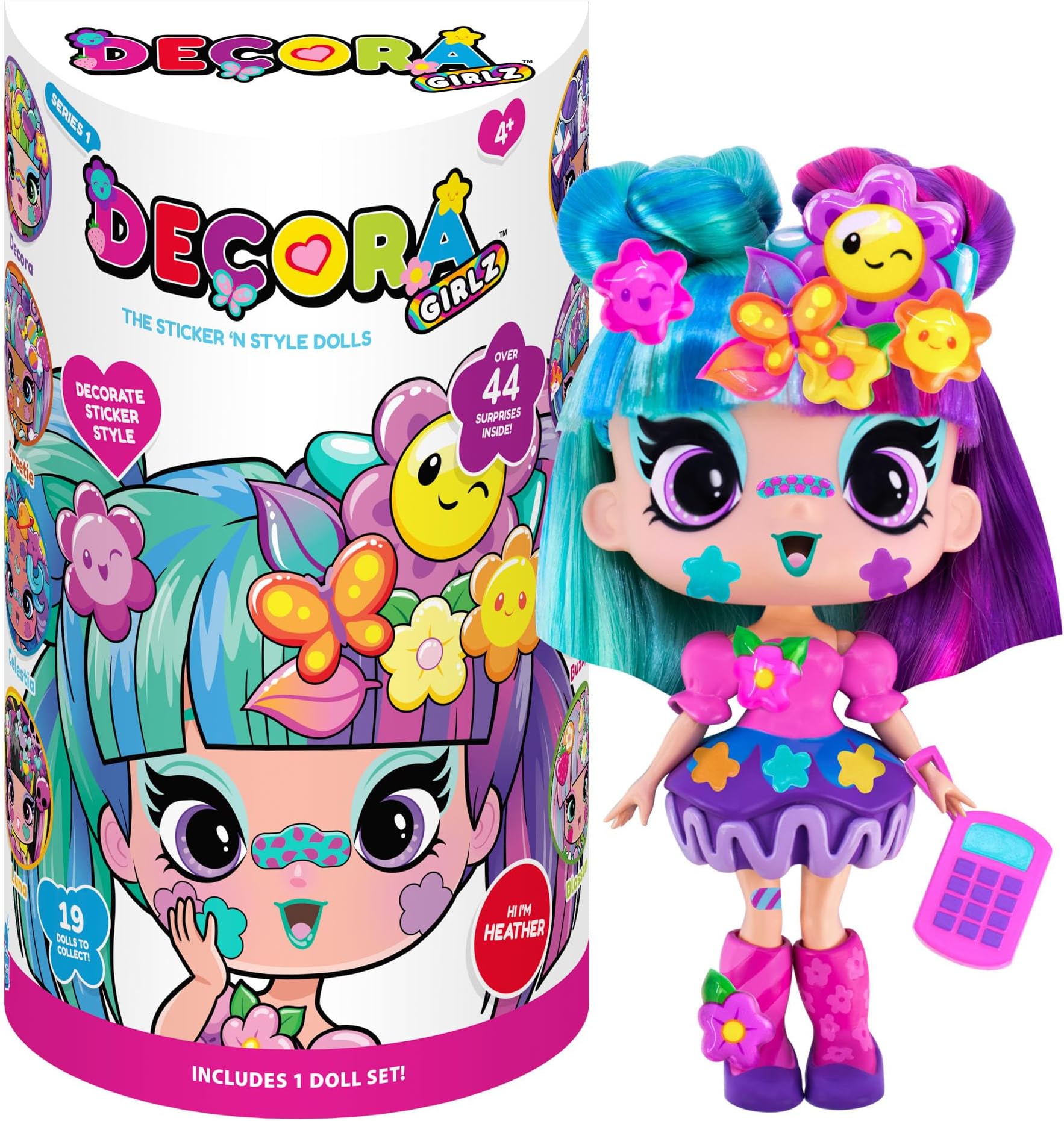 John Adams Decora Girlz Fashion Doll | HEATHER 5" Sticker โnโ Style Mini Doll with 44 Accessories | Customisable Outfits, Hair & Stickers | Collectable Cute Dolls & Accessories for Kids | Ages 4+