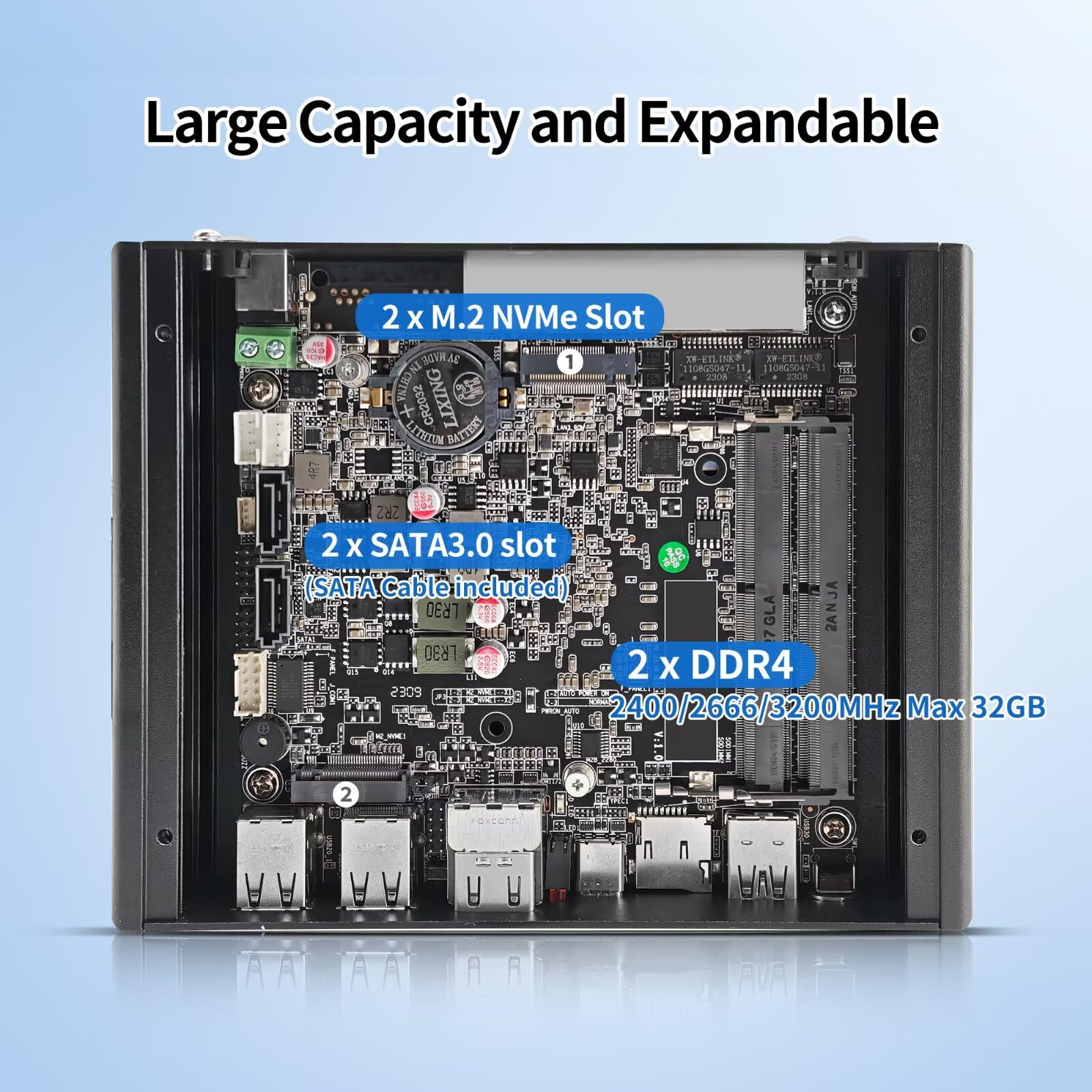 Firewall Mini PC J6413,4C/4T Fanless Micro Firewall Appliance 4X 2.5 GBe LAN Type-C/5USB/2HD/TF/Auto Power,OPNsense/AES-NI Router Netzwerk Security,DDR4 Barebone,Triple Display