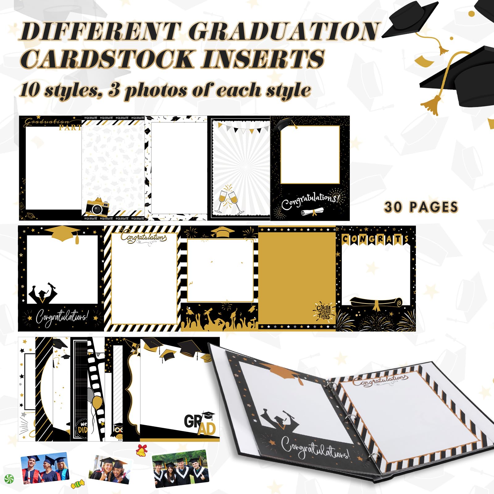 Pasimy Kit de álbumes de recortes de graduación, álbum de fotos A4, 60 páginas, extraíble, álbum de fotos de graduación con calcomanías para fotos de 4 x 6, 5 x 7, 8 x 10 pulgadas, para regalos de