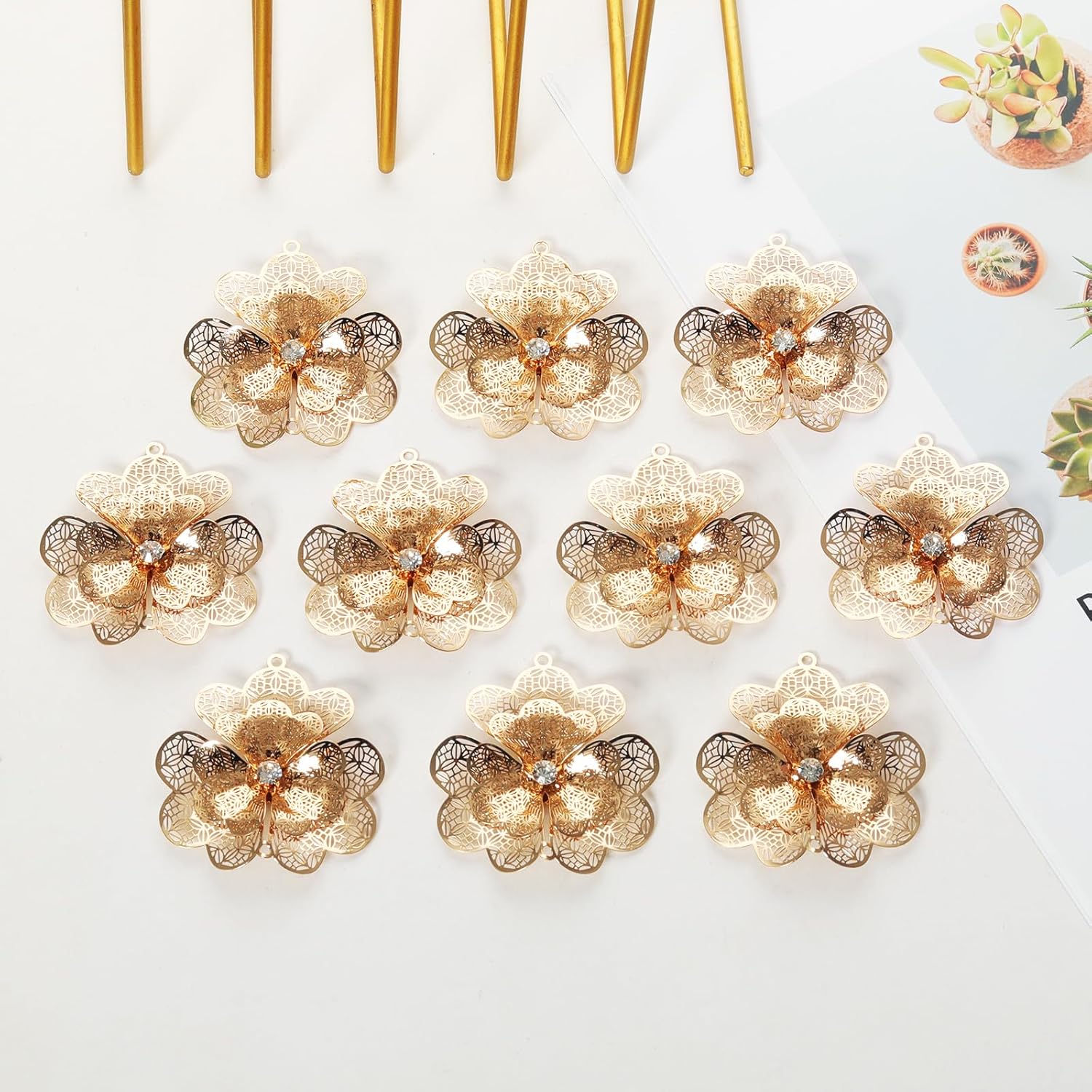 10pcs Hanging Suncatchers Parts Gold Metal Flower Window Pendant DIY Part Ornament DIY Part Home Decor - Image 2