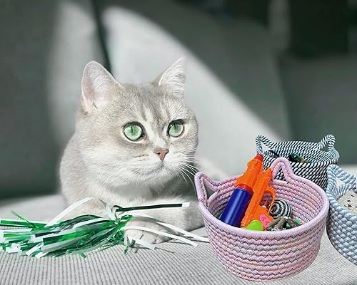 Miniatura 6 de Cestas pequeñas tejidas  Mini contenedores de almacenamiento  Organizadores de cuerda de algodón para guardería  Bonita cesta redonda de orejas de